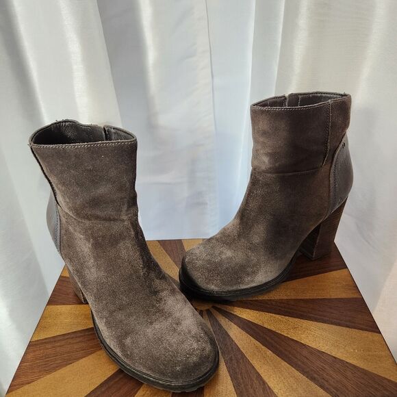 Sam Edelman Size 9.5 M Gray Suede Boots Franklin Distressed Heeled Ankle Bootie - Picture 1 of 16